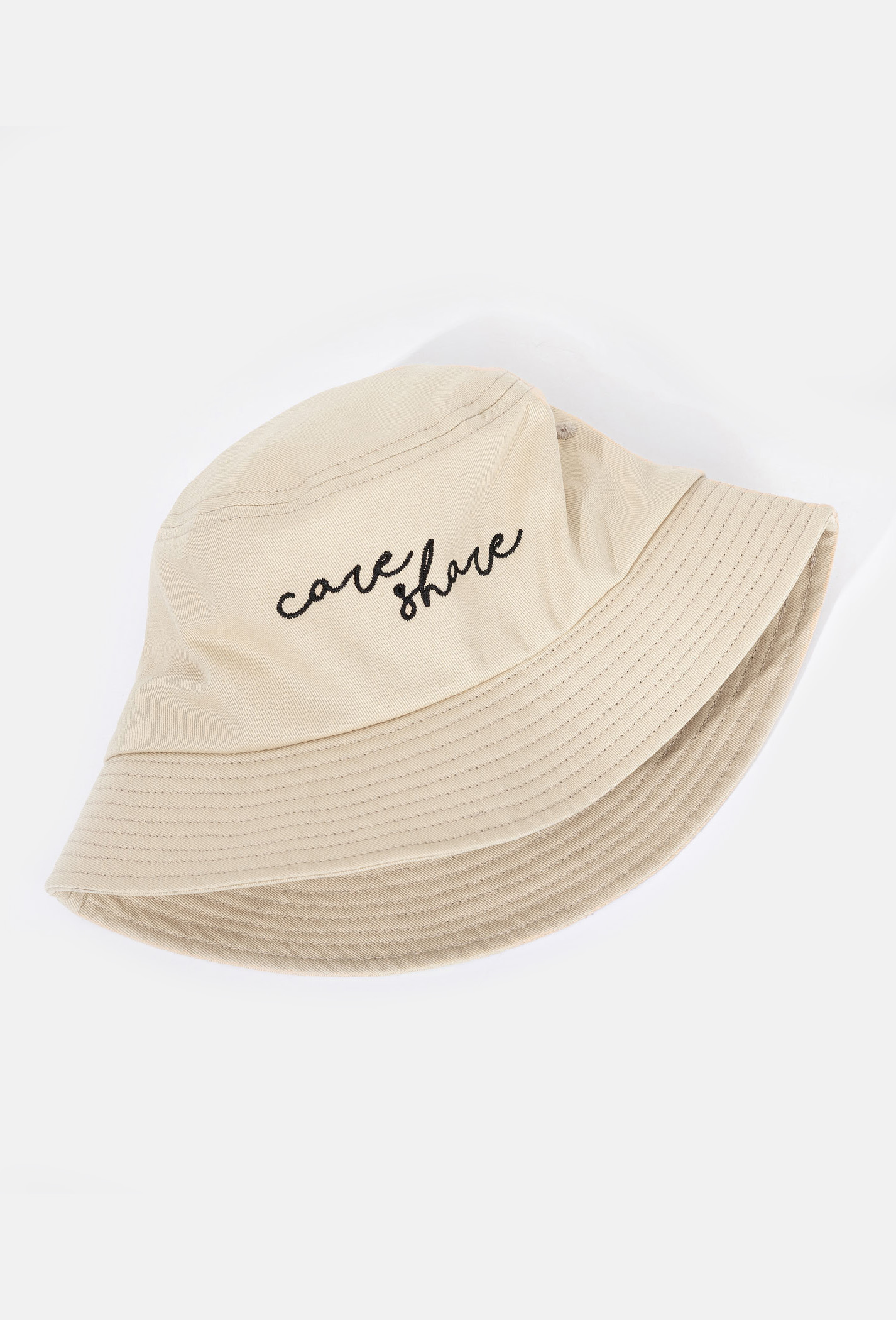 Mũ/Nón Bucket Hat thêu Care & Share Handwriting - màu be  1