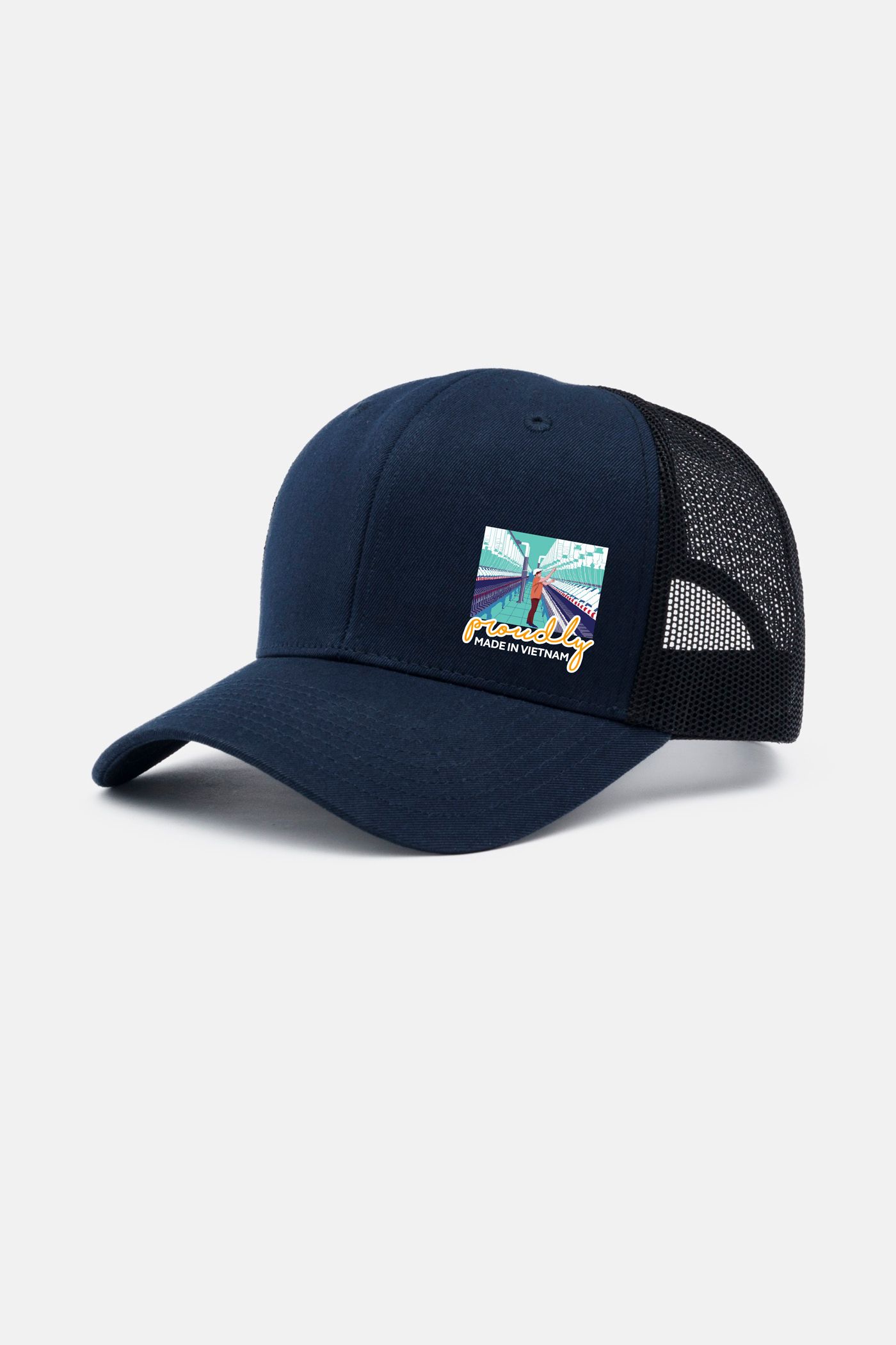 Mũ/Nón lưỡi trai nam Baseball Cap Proudly Made In Vietnam in màu nối sợi Xanh Navy