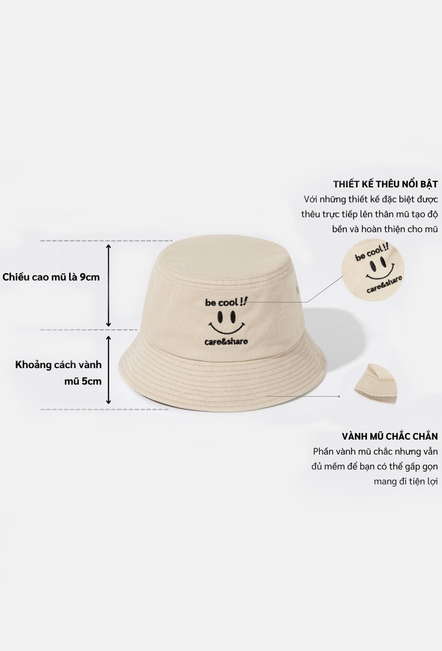 Mũ/Nón Bucket Hat thêu Be Cool!!  Be 3