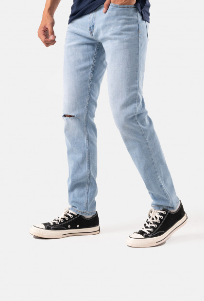 Quần Jeans Basic Slimfit xé gối - màu Xanh nhạt more