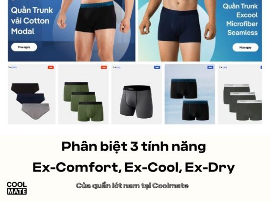 Phân biệt 3 tính năng Ex-Comfort, Ex-Cool, Ex-Dry của quần lót nam tại Coolmate
