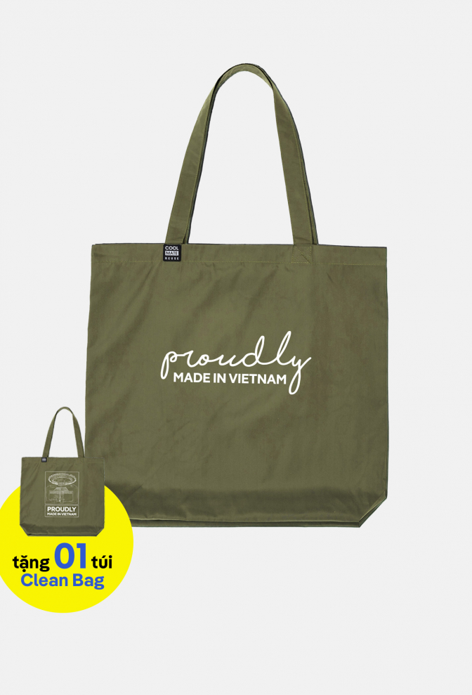 Proudly | Túi Clean Bag - màu Xanh Rêu - In chữ