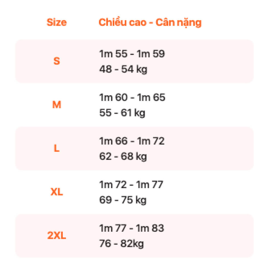 CÓ SIZE CHO NGƯỜI TỪ 55KG - 82KG