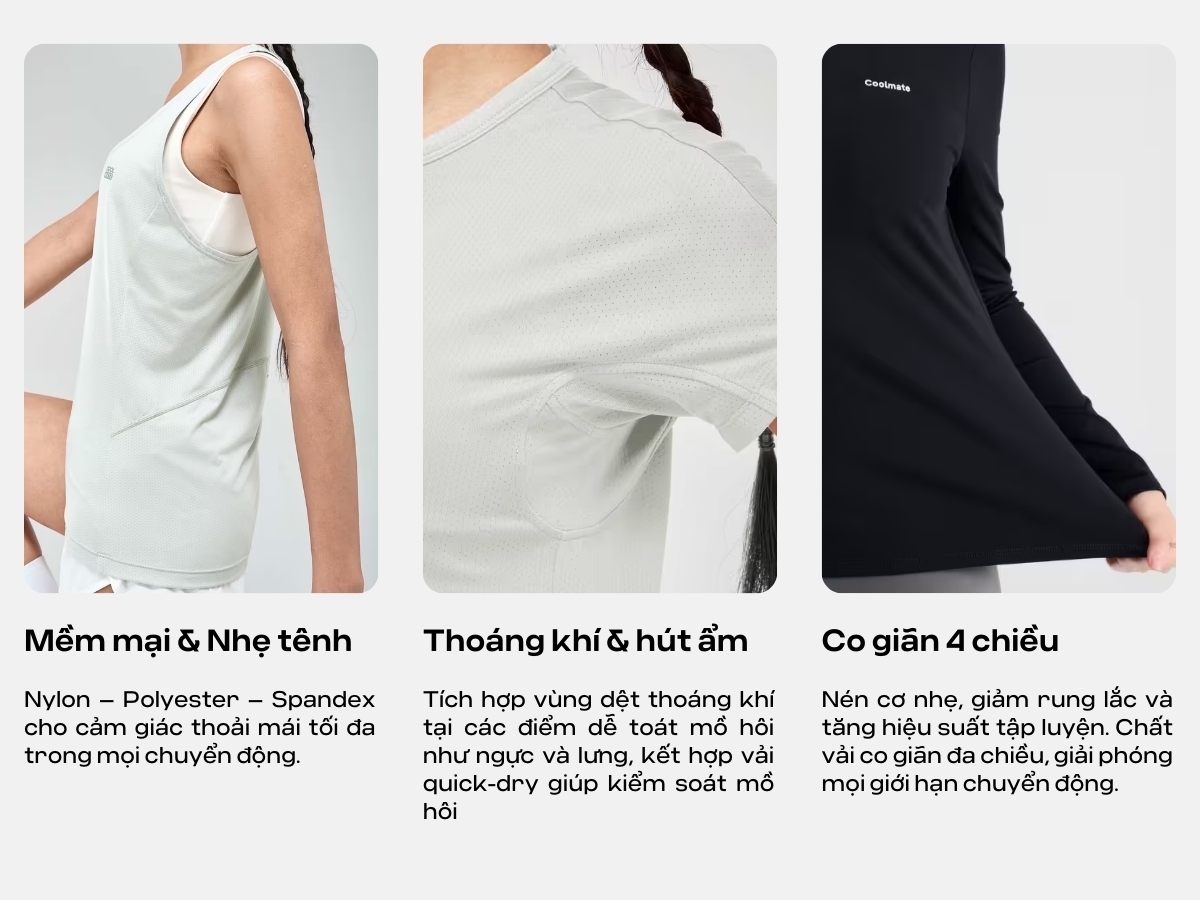 Áo tập gym nữ Coolmate ứng dụng công nghệ vải tiên tiến, form dáng hiện đại
