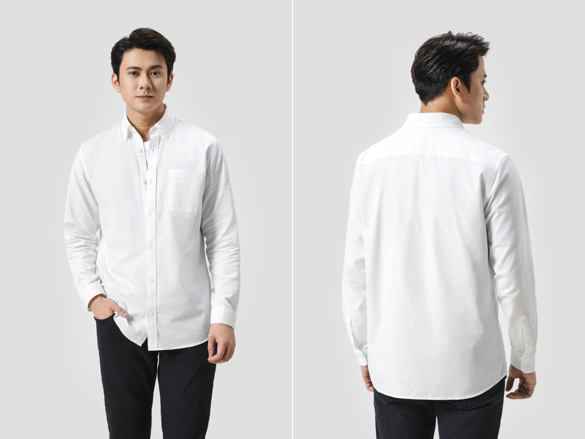 Áo sơ mi Essentials Cotton trơn, kiểu dáng cơ bản, phong cách thường ngày