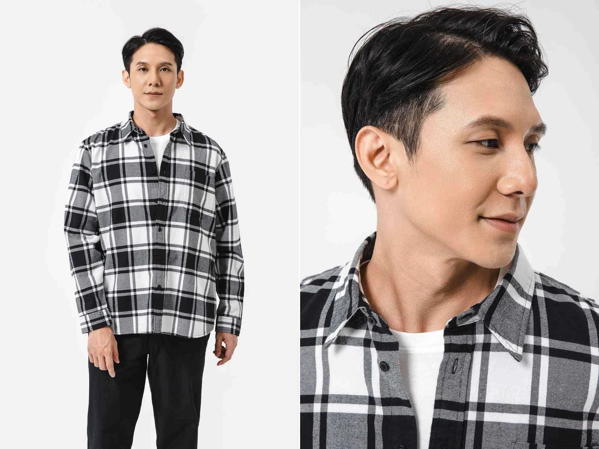 Áo sơ mi Flannel dày dặn khoác ngoài áo thun, phong cách layering cá tính