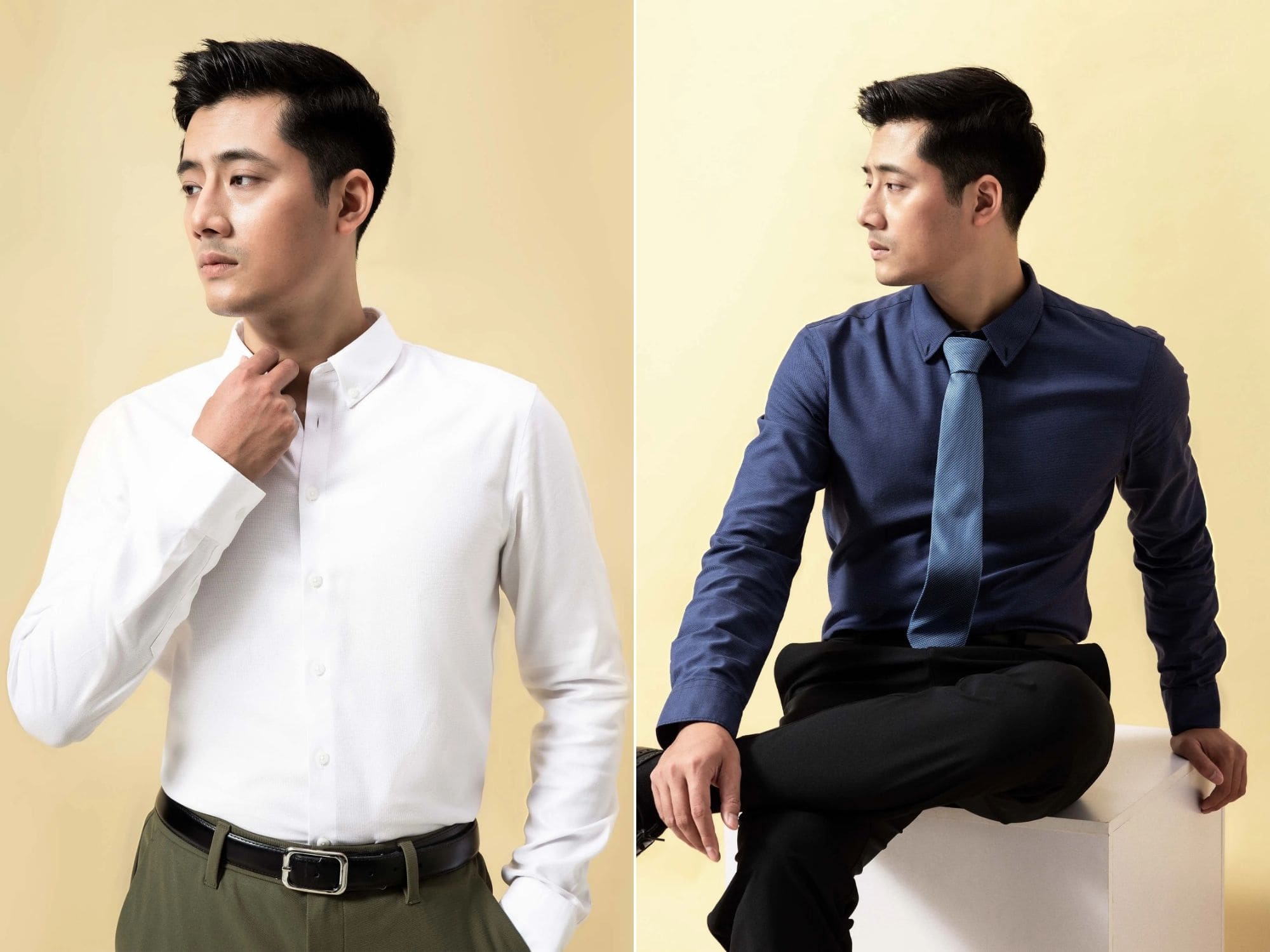 Áo sơ mi Premium Dobby dài tay cao cấp, phẳng phiu không nhăn, phong thái chỉn chu